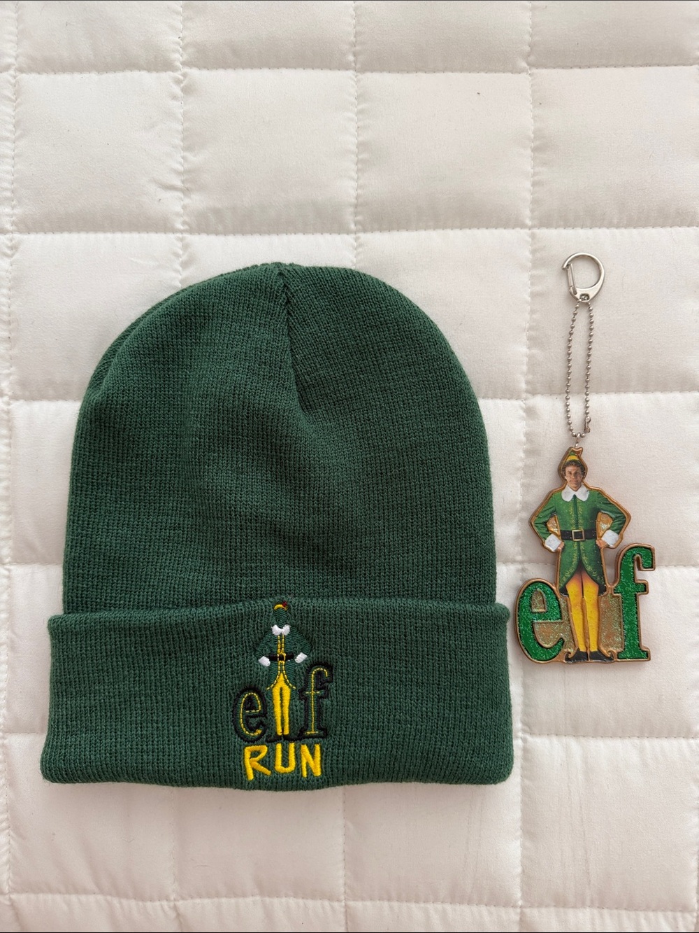 New Green Elf Run Unisex Beanie Hat And Elf Keychain/Ornament Set